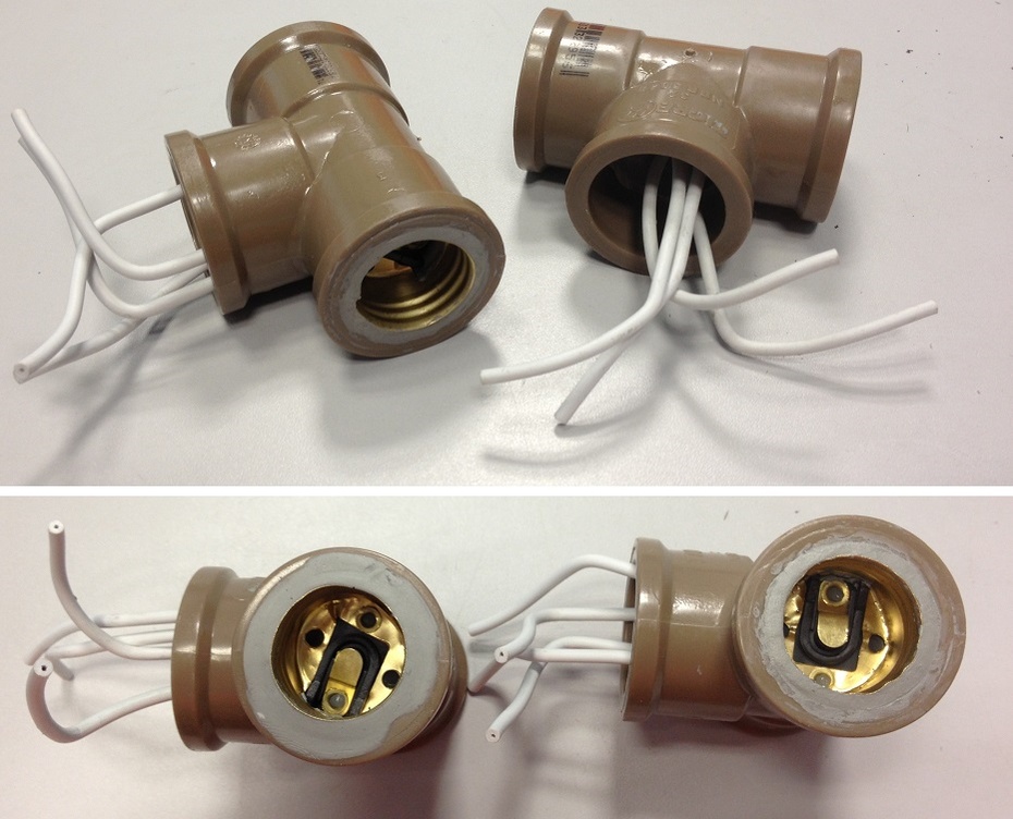 A ideia é preencher as laterais nos espaços entre os "T"s e a conexão do soquete com durepox o mais reto que puder. Não esqueça de passar os fios pelo buraco central e identificá-los para conectar da forma certa depois..