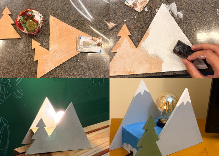 Aplicação de massa corrida para correção de imperfeições e porosidades do MDF, seguida de lixamento sequencial. Na sequência, aplicou-se o fundo preparador (primer) para selar a madeira, seguido pela pintura com tintas acrílicas foscas e finalização com verniz fosco, conferindo proteção ao produto final.