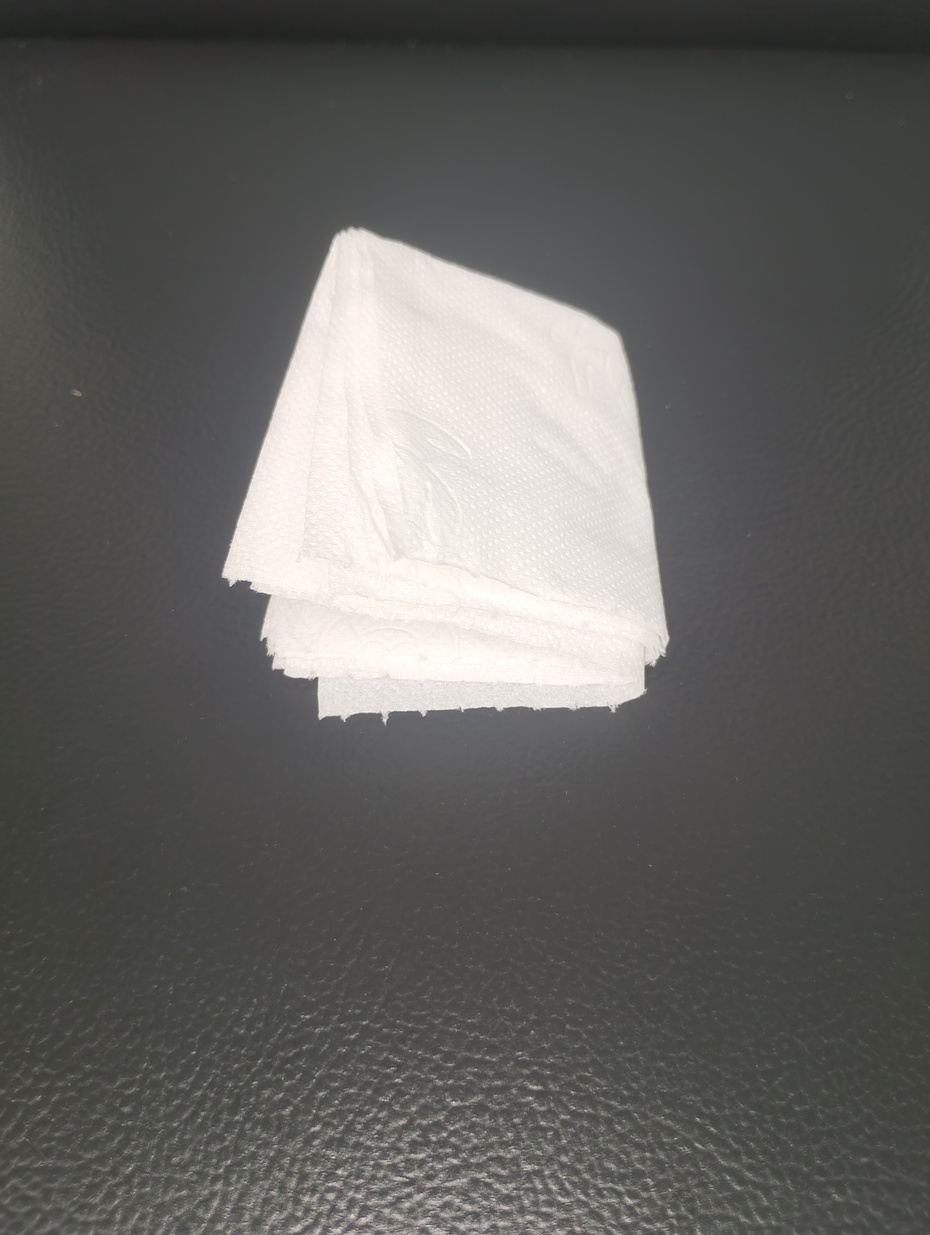 Dobre a pilha papel higiênico no meio e depois dobre ao meio novamente .