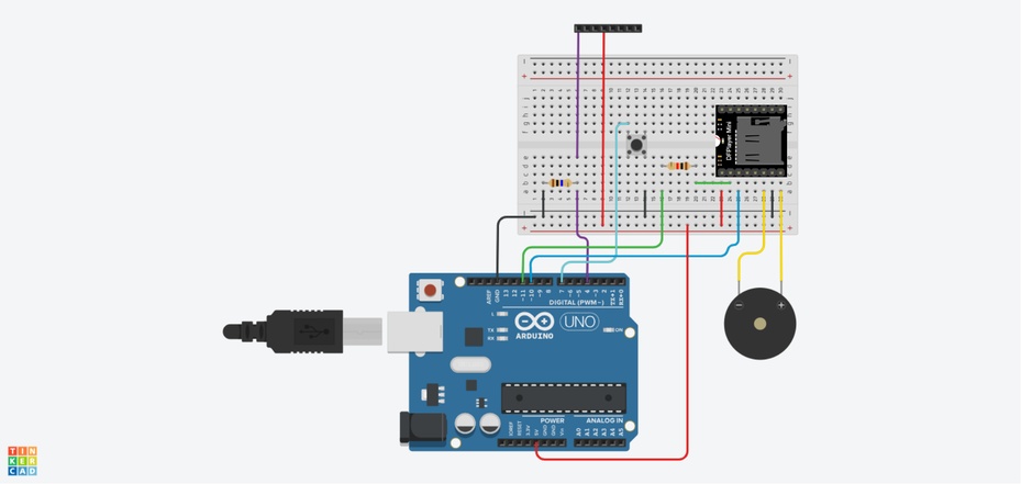 Monte o circuito seguindo o esquema. No desenho aparece um Arduino Uno, mas os pinos têm o mesmo nome no Nano.