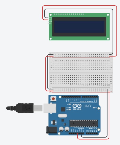 Conecte a potência do LCD no positivo da placa de ensaio e o solo do LCD no negativo da placa de ensaio.