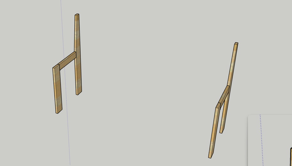 Inicie a montagem pelas laterais, juntando o pé traseiro e o dianteiro com a tábua de reforço lateral usando cola para madeira e pregos ou parafusos ou cavilhas.