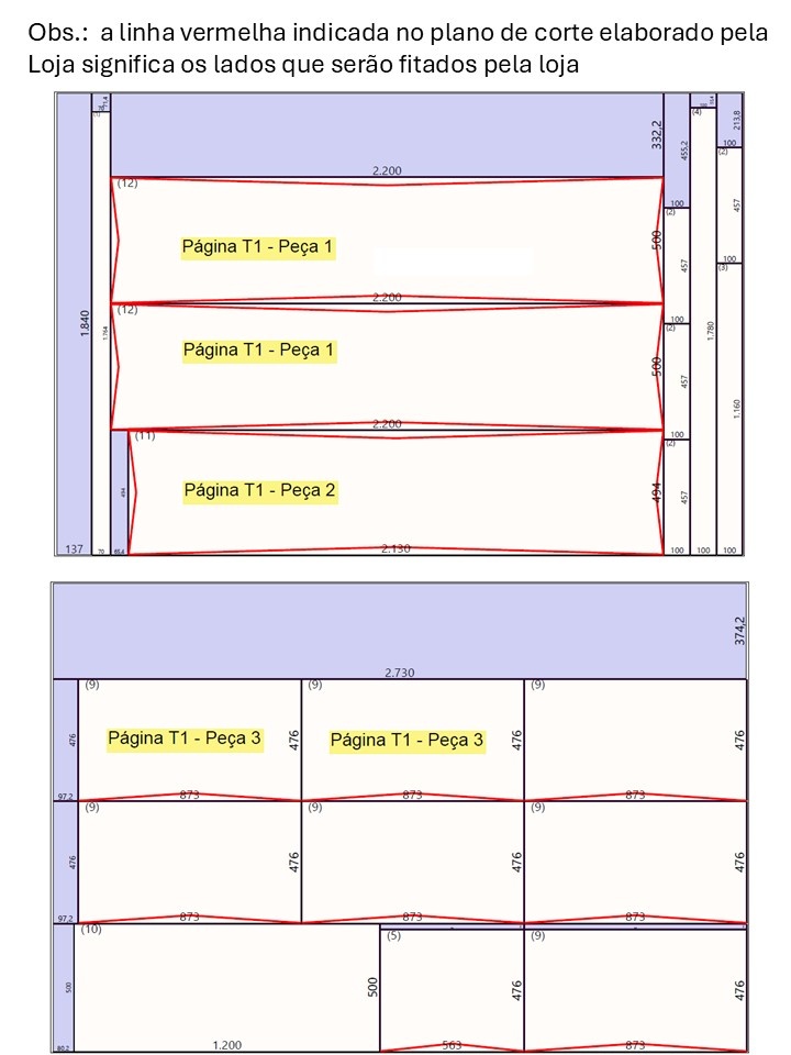 Após o envio da lista de material para a madeireira (especializada em MDF) a loja envia o plano de corte para conferência e confirmação do pedido