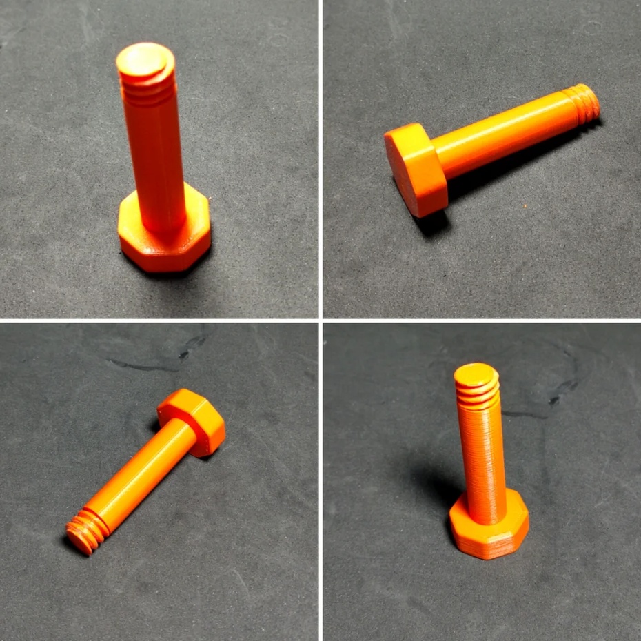 Parafuso. Impresso totalmente em 3D, é utilizado para montagem da estrutura.