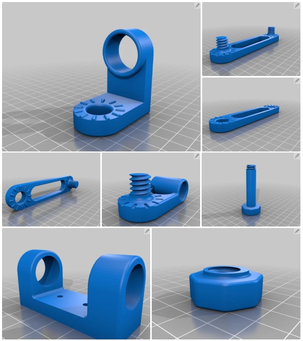 O modelo 3D foi projetado utilizando o software Fusion 360.

O modelo básico é composto por 8 partes diferentes (algumas impressas mais de uma vez para a montagem, como será apresentado a seguir). É possível fazer montagens diferentes das apresentadas nas próximas etapas (quase como um LEGO!).

Eu imprimi todas as partes em PLA, com resolução de 0,2 mm e 20% de infill.
A maioria das partes não requer suportes se impressas na orientação correta (a que já consta nos arquivos stl disponíveis nos links). Somente uma das peças (lamp holder.stl) requer suporte para um melhor acabamento.