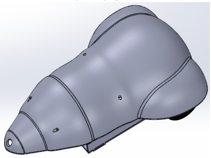 Modelagem
Após avaliarmos quais seriam os sensores e mecanismos que faríamos no robô, foi listado os materiais e ferramentas de uso finais e foi iniciada a modelagem 3D, feita por Rayone Sousa, no SolidWorks.
A modelagem foi feita sem separações a princípio, entretanto foi rejeitada sua impressão por ter ultrapassado o limite de 20h de impressão do FabLab. Foi necessário separar o torço da cabeça e foi adicionado 2 áreas de perfuração em cada uma das partes (4 no total) para serem parafusadas na base final, de modo que pudessem ser retiradas sem danificar o sistema interno.