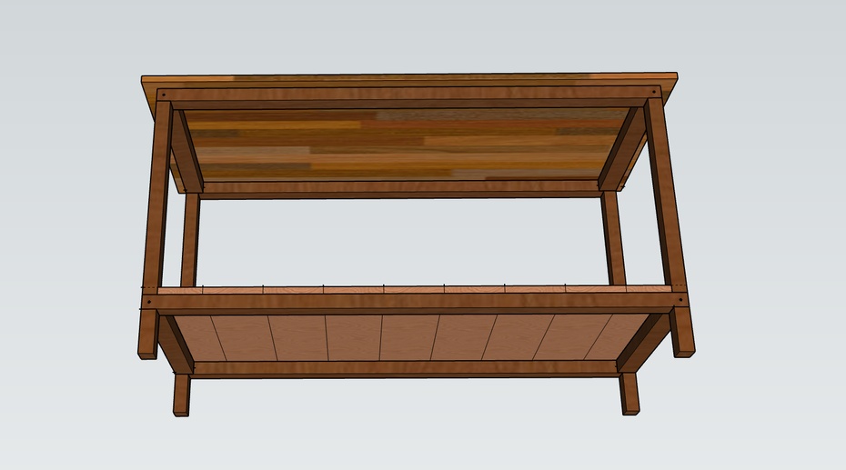 Prenda o tampo parafusando as cantoneiras de metal.