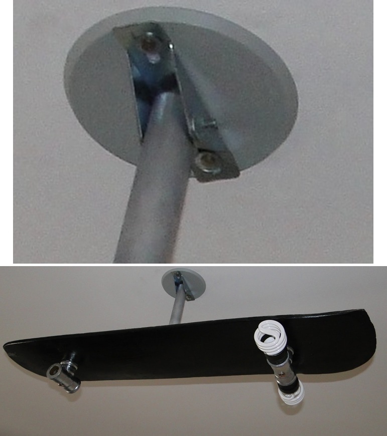 Duas imagens para detalhar como fica a instalação no teto. Coloquei também um tampão de lustre.