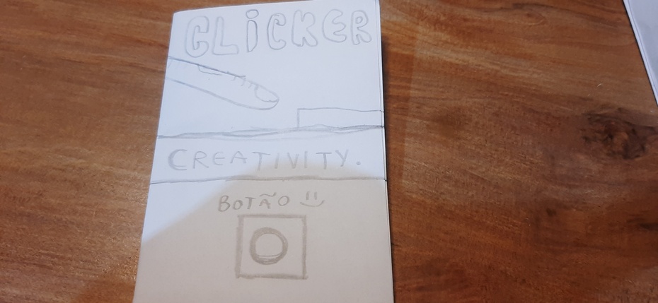 O papel maior pode ser customizado do seu jeito, mas o jogo deve ser exatamente como na foto do título.
Deixarei a foto do jogo como referência.
As partes do jogo:
Parte de cima - é onde tem o título do jogo, no caso, "Clicker", e também um desenho, formando uma capa.
Meio - essa parte não serve pra muita coisa, pois ela ficará oculta quando inserida no console.
Parte de baixo - o jogo em si, no caso desse jogo, é apenas um botão. Tem algumas regras, que no caso é a próxima etapa.