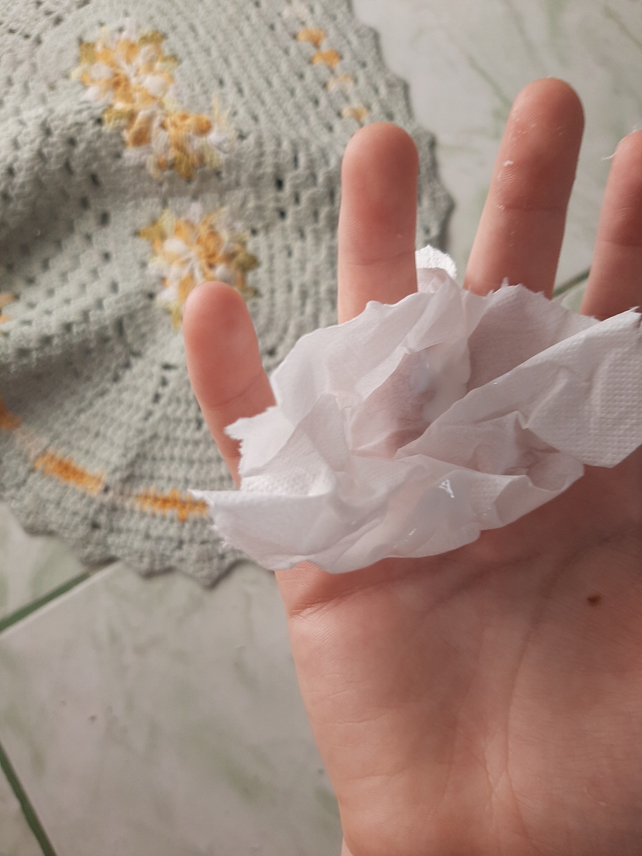 2. Coloque bastante cola (20 ml por folha de papel higiênico)