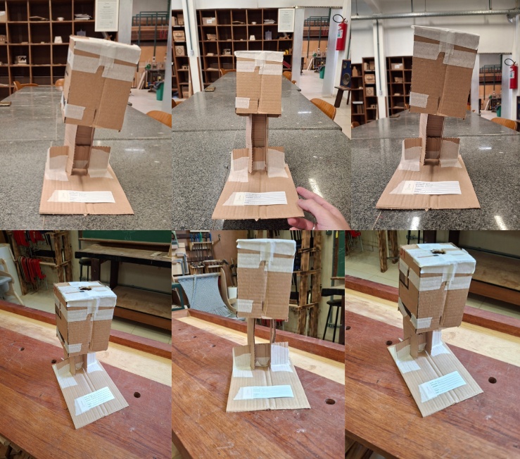 Através do papelão, eu busquei validar o meu design mais promissor em uma modelo em escala real volumétrico de papelão.

Eu tambem testei o encaixe da lampada com soquete tipo E27, no protótipo e ajustei algumas medidas como resultado deste teste.