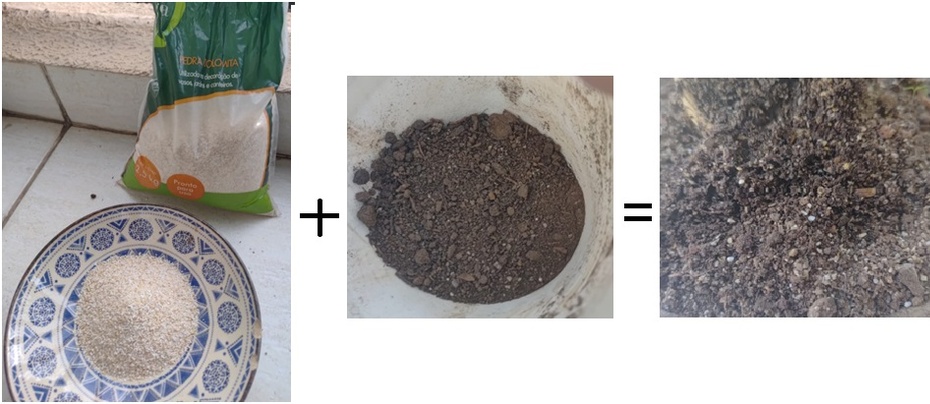 Para preencher o restante do cano prepare uma mistura de +- 1/3 de areia com 2/3 de terra. 
A mistura deve ficar meio arenosa para permitir o fácil escoamento da água.